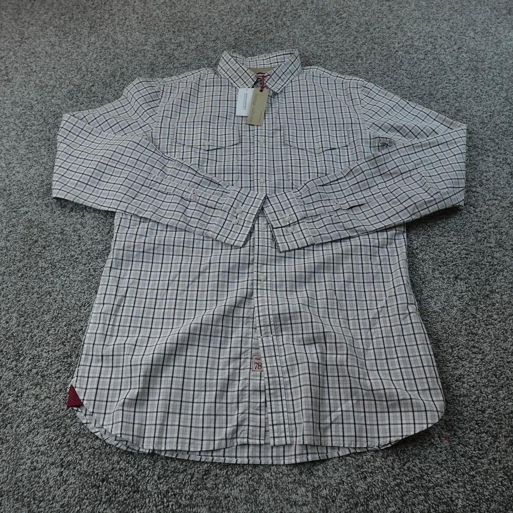 NEW Banana Republic Shirt Mens LT Gray Plaid Button Up Tailored Slim Long Sleeve